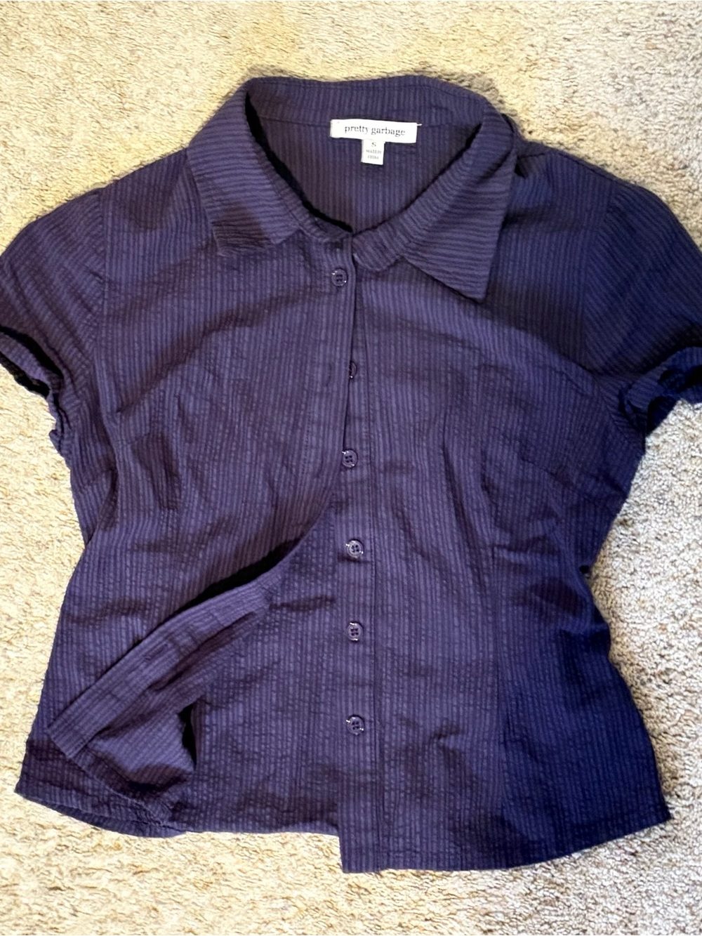 Pretty Garbage Navy Short-Sleeve Button-Up Blouse